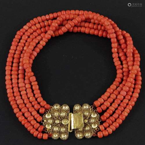 A 19th Century 5 Strand Red Coral Necklace