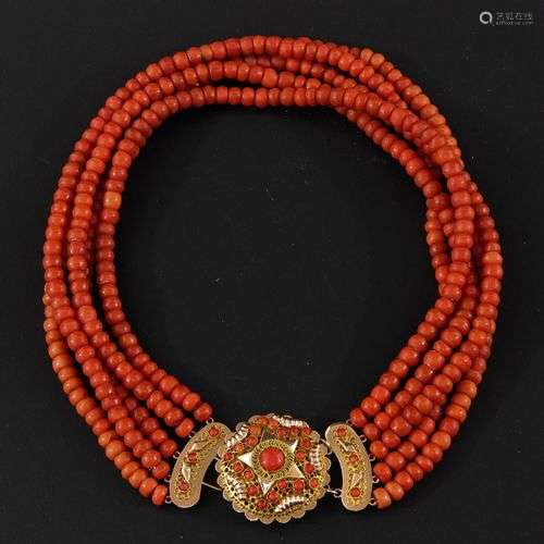 A 19th Century 5 Strand Red Coral Necklace