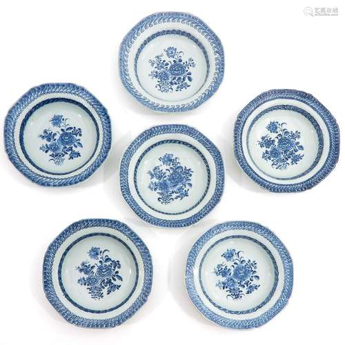 A Series of 6 Blue and White Plates