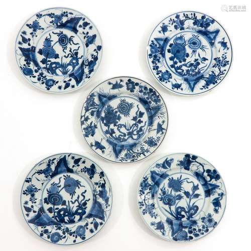 A Series of 5 Blue and White Plates