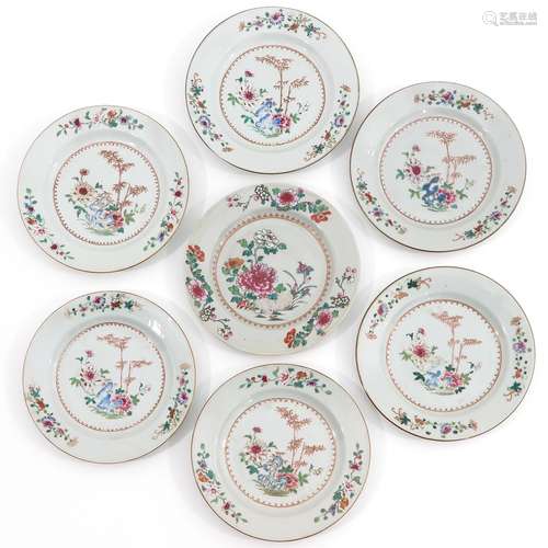 A Collection of 7 Famille Rose Plates