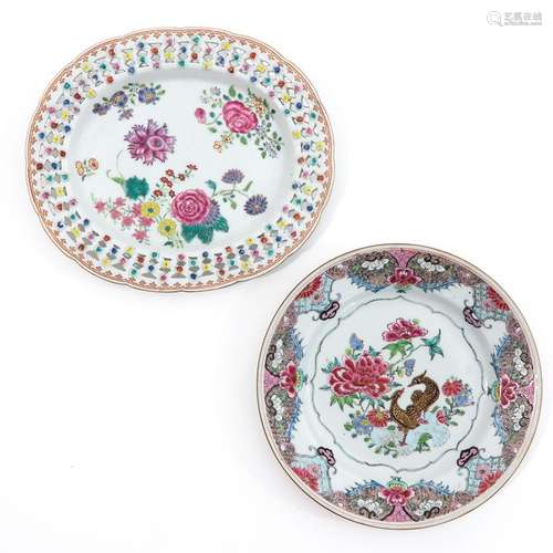 A Famille Rose Plate and Serving Dish