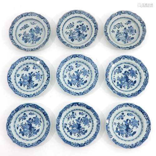 A Series of 9 Blue and White Plates