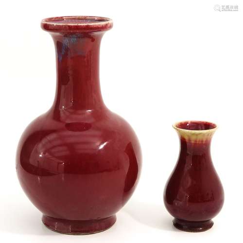 A Lot of 2 Sang de Boeuf Vases