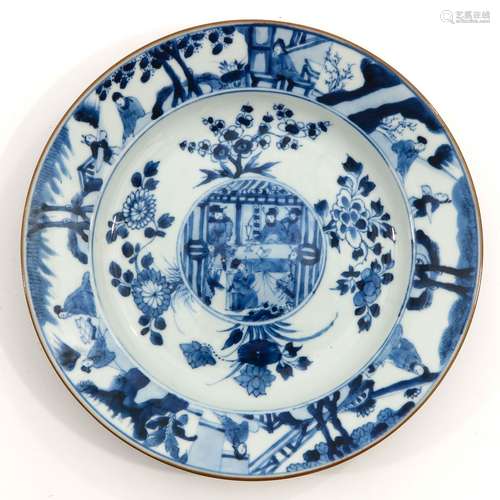 A blue and white plate