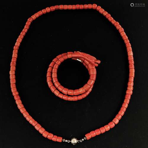 A Red Coral Necklace and Bracelet