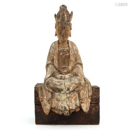 A Carved Wood Quanyin Sculpture