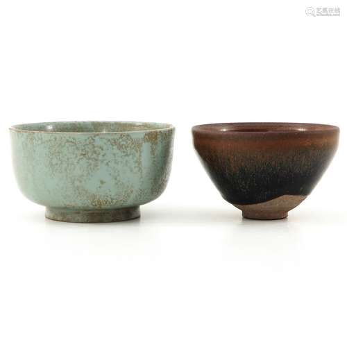 A Hare Fur Tea Bowl and Celadon Bowl