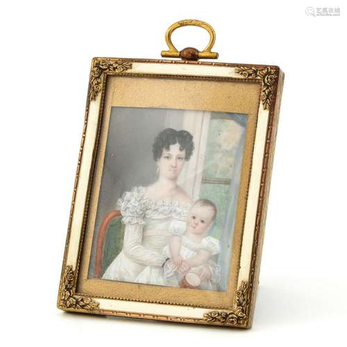 A Frame with Miniature Depicting Mother and Child