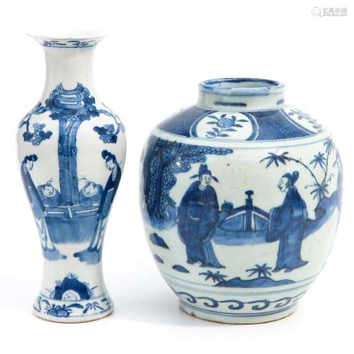 A Blue and White Jar and Vase