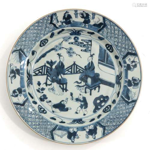 A blue and white plate