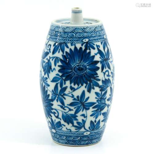 A Blue and White Barrel Shaped Jar