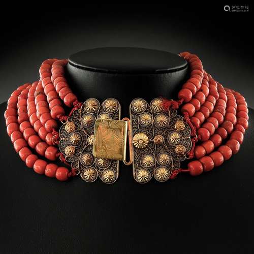 A 19th Century 6 Strand Red Coral Necklace