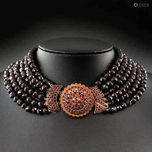 A 6 Strand Garnet Necklace on 14KG Clasp