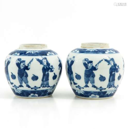 A Pair of Blue and White Ginger Jars