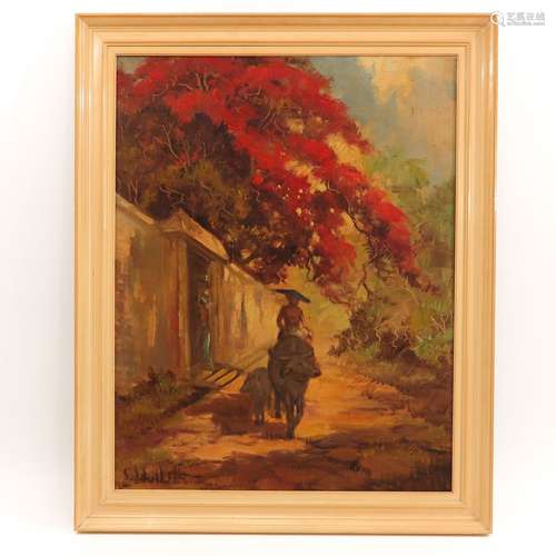 A Signed Oil on Canvas Indonesian Painting