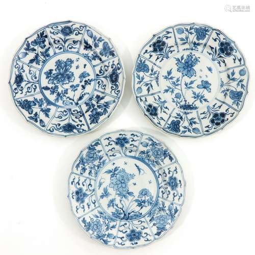 A Series of 3 Blue and White Plates