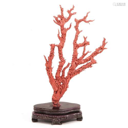 A Carved Red Coral Sculpture