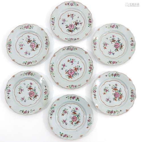 A Series of 7 Famille Rose Plates