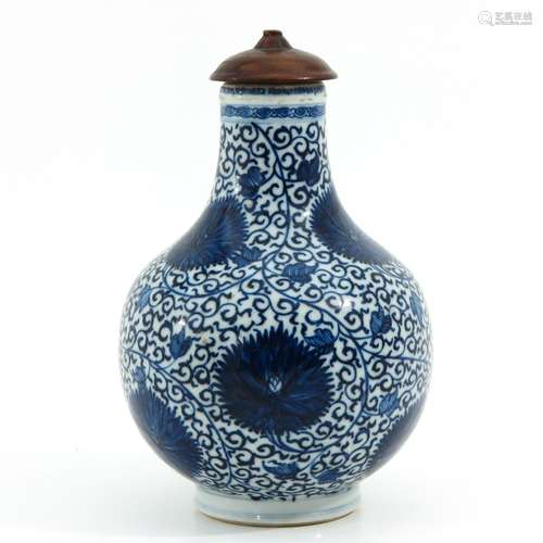 A Blue and White Vase with Wood Cover