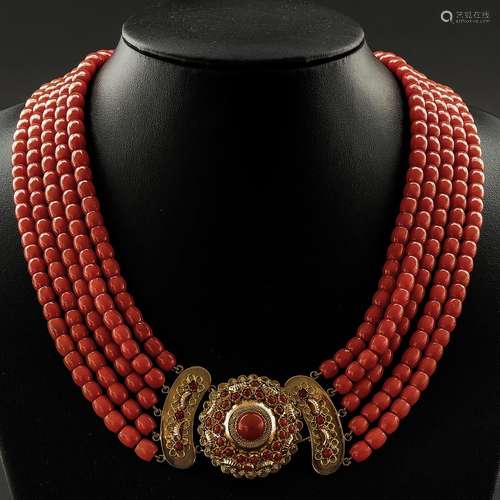 A 19th Century 5 Strand Red Coral Necklace