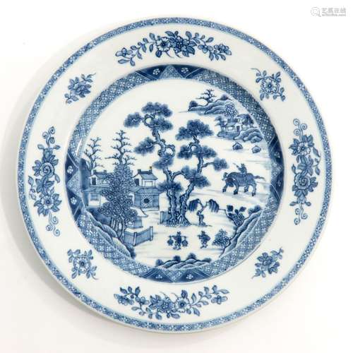 A blue and white plate