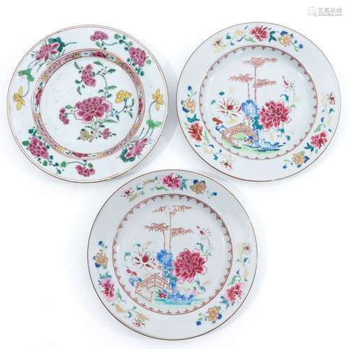 A Series of 3 Famille Rose Plates