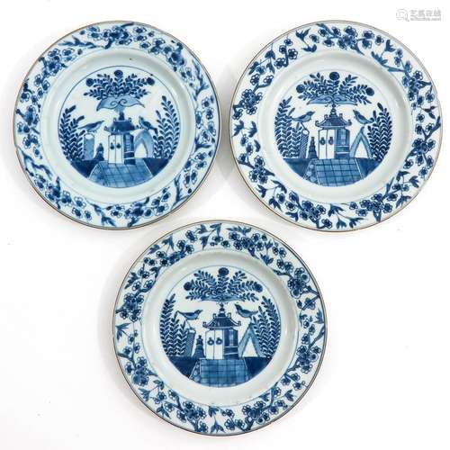 A Series of 3 Blue and White Plates