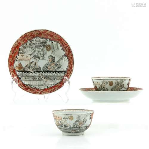 A Pair of Encre de Chine Cups and Saucers