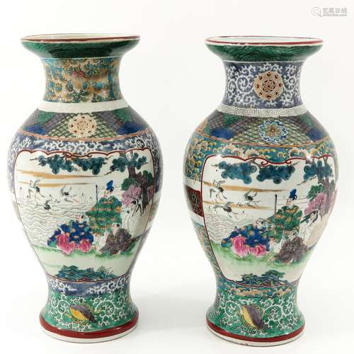 A Pair of Polychrome Decor Vases