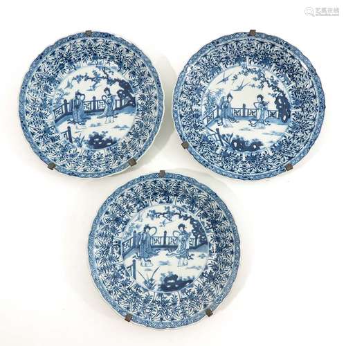 A Series of 3 Blue and White Plates