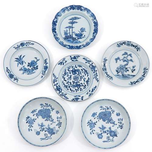 A Series of 6 Blue and White Plates