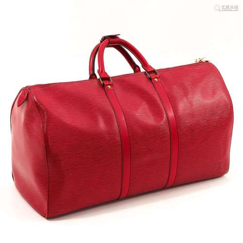 A Louis Vuitton Red Epi Leather Keepall 55