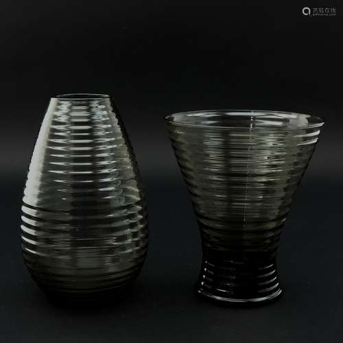 A Lot of 2 Copier Ribbed Vases