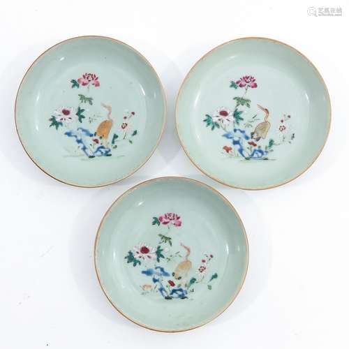 A Series of 3 Famille Rose Small Plates