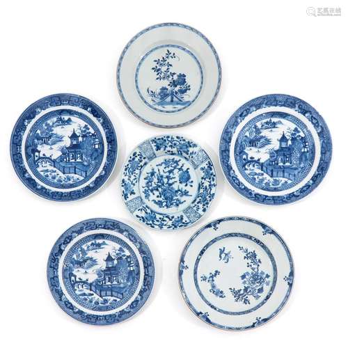 A Lot of 6 Blue and White Plates