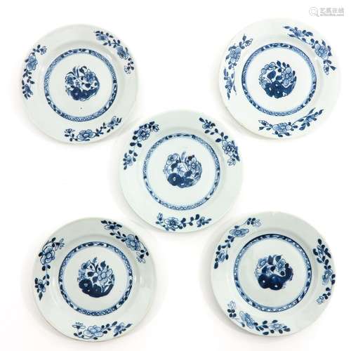 A Series of 5 Blue and White Plates