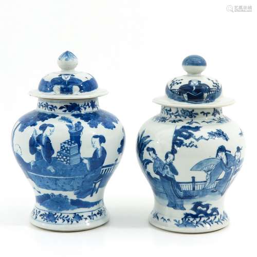 A Pair of Blue and White Ginger Jars