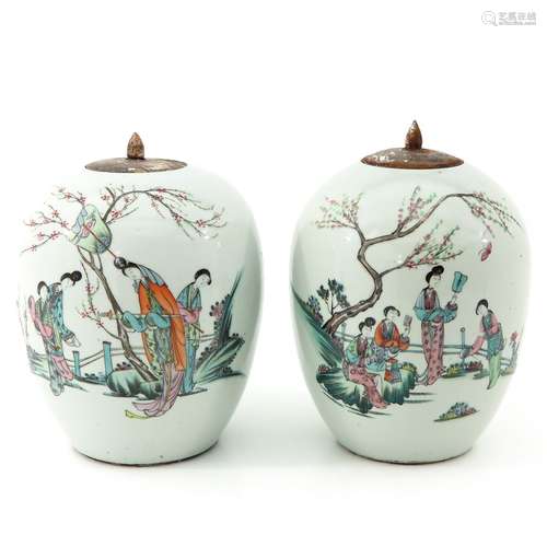 A Pair of Famille Rose Ginger Jars