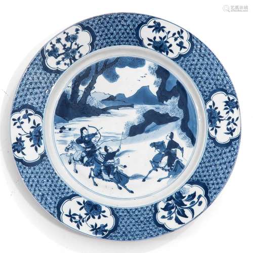 A blue and white plate