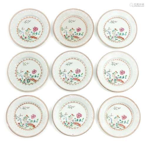 A Series of 9 Famille Rose Plates