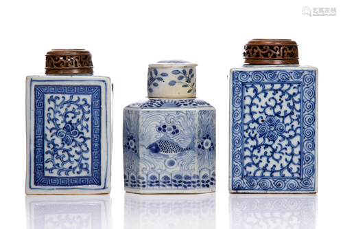 THREE BLUE & WHITE CADDIES