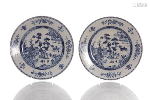 PAIR BLUE & WHITE LARGE DISHES W/ CHENGHUA MARK