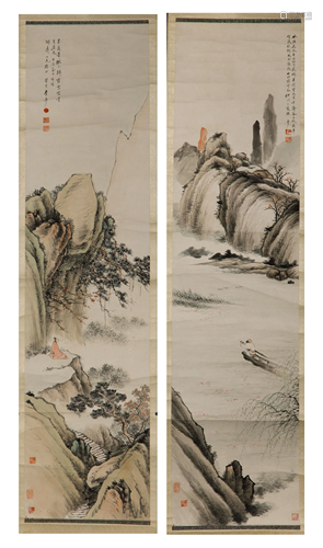 LI SHOUGUANG (1896-1974), PAIR LANDSCAPE SCROLLS