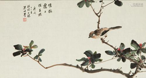 LIANG BOYU (1903-1978), SPARROW AND FLOWERS