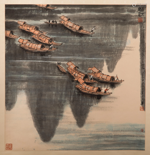 ZHANG BU (B. 1934), FISHING BOATS ON LI RIVER