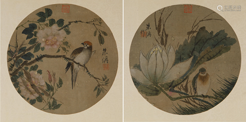 ZHU CHENG (1826-1900), TWO BIRD & FLOWERS PAINTING