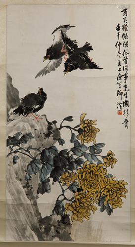 LIU BIN (1889-1945), CHRYSANTHEMUM AND BIRDS