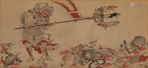 PAINTING ON PAPER OF CHINESE WARRIOR, QING DYNASTY