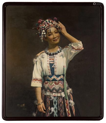 DENG XIANHE, OIL PAINTING OF A DONGZU GIRL